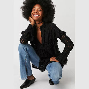 Free People Free People Candy Shop Tunic Top Black NWOT Size Large